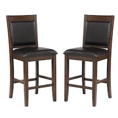 Set of 2 PU Counter Height Chair in Walnut and Brown