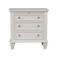 Wood Nightstand 3 Drawers in White Finish