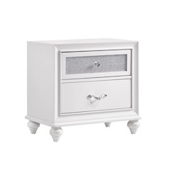 2 Drawers Nightstand With Acrylic Crystal Accent, Grey and White