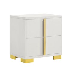 2 Drawers Wooden Nightstand with Metal Hardware in White and Gold