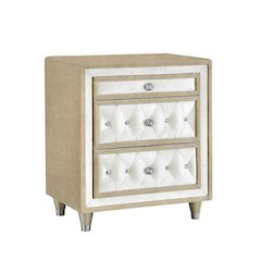 3 Drawers Velvet Nightstand in Ivory and Camel