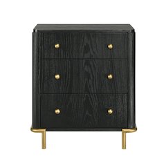3 Drawers Wooden Nightstand with Built-in USB Port in Black and Gold