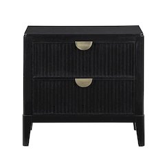 2 Drawers Wooden Nightstand with Demi-lune Metal Handles in Black