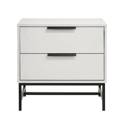 2 Drawers Wooden Nightstand with Bar Pull Handles in White and Black