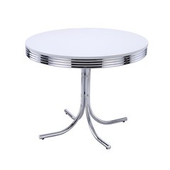 Round Dining Table, White and Chrome