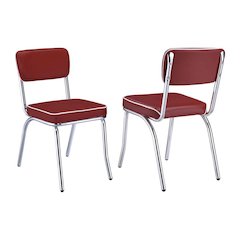 Set of 2 Side Chairs with Black Cushion, Chrome and Red