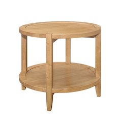 Round Solid Wood Side End Table with 1 Shelf in Maple Brown