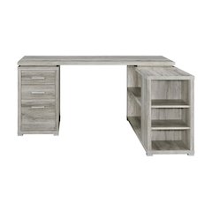 L-Shape Office Desk with 3 Drawers Grey Driftwood