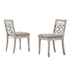 Set of 2 Fabric Upholstered Side Chairs with Patterned Backrest in Off White
