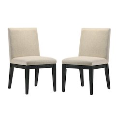 Set of 2 Fabric Upholstered Dining Side Chairs in Beige and Ebony Black