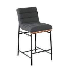 Boucle Fabric Counter Height Chair with Metal Base in Dark Gray