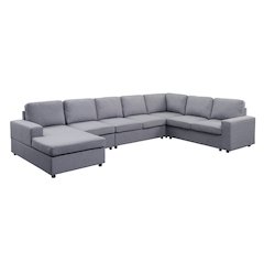 7 Seat Reversible Modular Sectional Sofa Chaise in Light Gray
