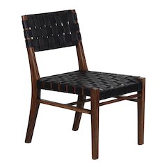 Porter Designs Kier Genuine Leather Basket-Woven Dining Chair, Brown (Set of 2)