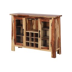 Porter Designs Kalispell Solid Sheesham Wood Bar Cabinet, Natural