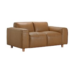 Nerio Top-Grain Leather Loveseat, Brown