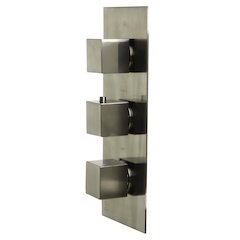Brushed Nickel Concealed 4-Way Thermostatic Valve Shower Mixer /W Square Knobs
