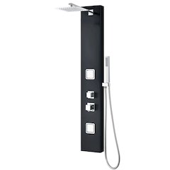 Black Aluminum Shower Panel with 2 Body Sprays and Rain Shower Head