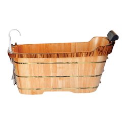 59" Free Standing Wooden Bathtub with Chrome Tub Filler