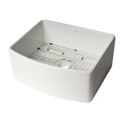 ALFI Brand White Smooth Curved Apron 24" x 20" Single Bowl Fireclay Farm Sink