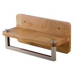 12" Small Wooden Shelf with Chrome Towel Bar Bathroom Accessory