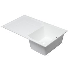 White 34" Single Bowl Granite Composite Kitchen Sink with Drainboard