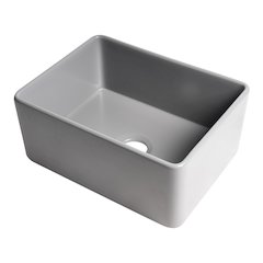 Gray Matte Smooth Apron 24" x 18" Single Bowl Fireclay Farm Sink