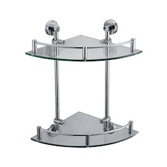 Polished Chrome Corner Mounted Double Glass Shower Shelf Bathroom Accessory