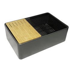 Grey Matte Workstation 30" x 20" Single Bowl Step Rim Fireclay Farm Sink