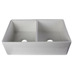 White 32" Smooth Apron Double Bowl Fireclay Farmhouse Kitchen Sink