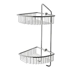Polished Chrome Corner Mounted Double Basket Shower Shelf Bathroom Accessory