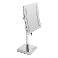 Polished Chrome Tabletop Square 8" 5x Magnifying Cosmetic Mirror with Light