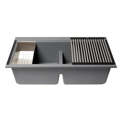 33" Granite Composite Workstation Step Rim Double Bowl Undermount Sink