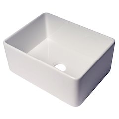 ABF2418 24" White Thin Wall Single Bowl Smooth Apron Fireclay Kitchen Farm Sink
