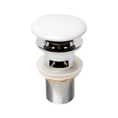 White Ceramic Mushroom Top Pop Up Drain for Sinks with Overflow