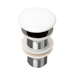 White Ceramic Mushroom Top Pop Up Drain for Sinks without Overflow