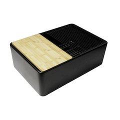 Black Matte Workstation 30" x 20" Single Bowl Step Rim Fireclay Farm Sink