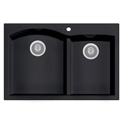 Black 33" Double Bowl Drop In Granite Composite Kitchen Sink