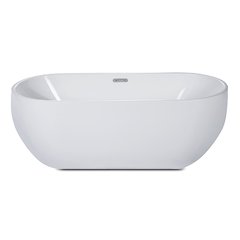 59 inch White Oval Acrylic Free Standing Soaking Bathtub