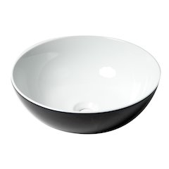 Black & White 15" Round Vessel Above Mount Ceramic Sink