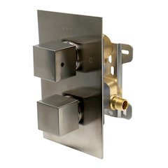 Brushed Nickel Square Knob 1 Way Thermostatic Shower Mixer