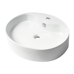 White 22" Oval Above Mount Ceramic Sink with Faucet Hole