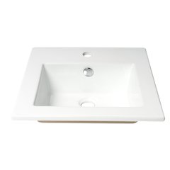 White 17" Square Drop In Ceramic Sink with Faucet Hole