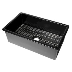 32" x 19" Fireclay Single Bowl Undermount / Drop In Kitchen Sink w Grid