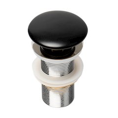 Black Matte Ceramic Mushroom Top Pop Up Drain for Sinks without Overflow
