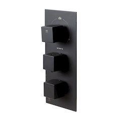 Black Matte 3-Way Thermostatic Valve Shower Mixer Square Knobs
