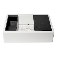 White 33" Granite Composite Single Bowl Drop In Farm Sink with Accessories