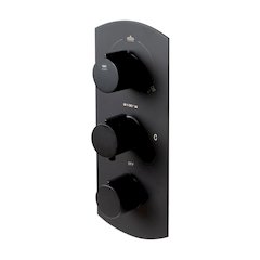 Black Matte 3-Way Thermostatic Valve Shower Mixer Round Knobs