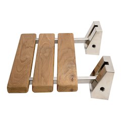 Brushed Nickel 16" Folding Teak Wood Shower Seat Bench