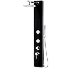 Black Glass Shower Panel with 2 Body Sprays and Rain Shower Head