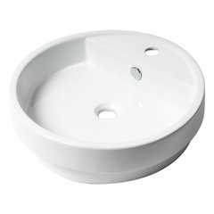 White 19" Round Semi Recessed Ceramic Sink with Faucet Hole